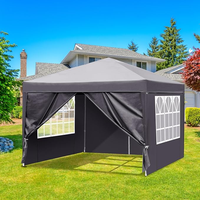 VINGLI 10x10 Pop Up Canopy Tent with Sidewalls, Outdoor Gazebo Canopy Tent, Patio Event Tents Outdoor Event Shelter for Parties (Gray)