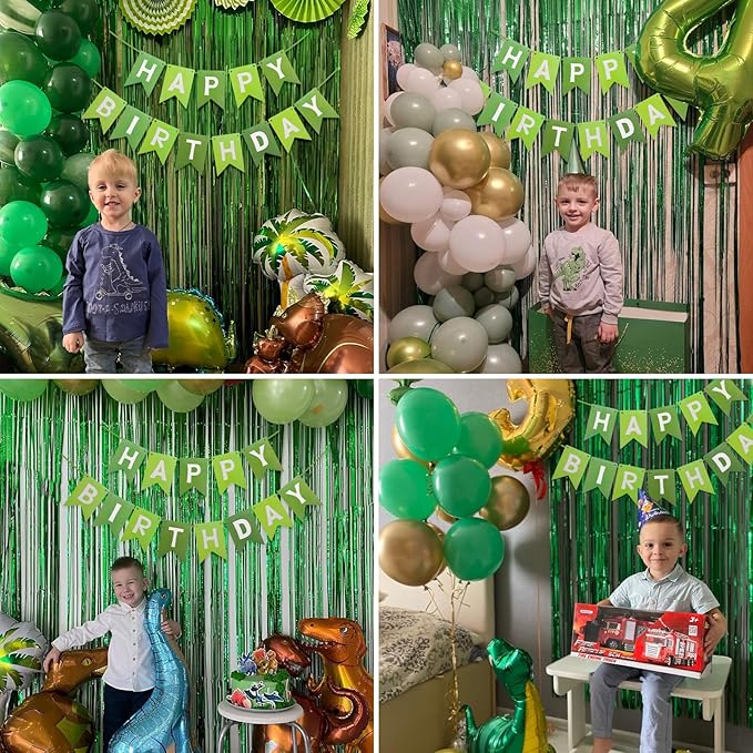 Pre-Strung Green Happy Birthday Banner Signs Party Decorations for Women Men Girls Boys