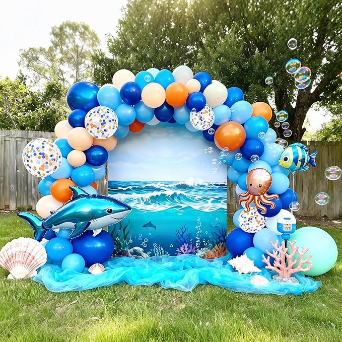 Bezente Orange and Blue Balloons Kit, 60pcs 12 inch Light Royal Blue Nude Latex Balloons Orange Confetti Helium Balloons for Kids Birthday Baby Shower Anniversary Graduation Themed Party Decorations