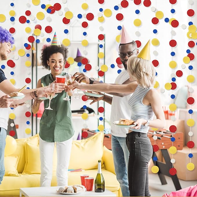 Outus 5 Pieces Colorful Circle Garland Banner Hanging Paper Dot Decorations for Classroom, Birthday Party, Baby Shower, Wedding Backdrop & Photo Booth Graduation Decor (Red,Blue,Yellow)