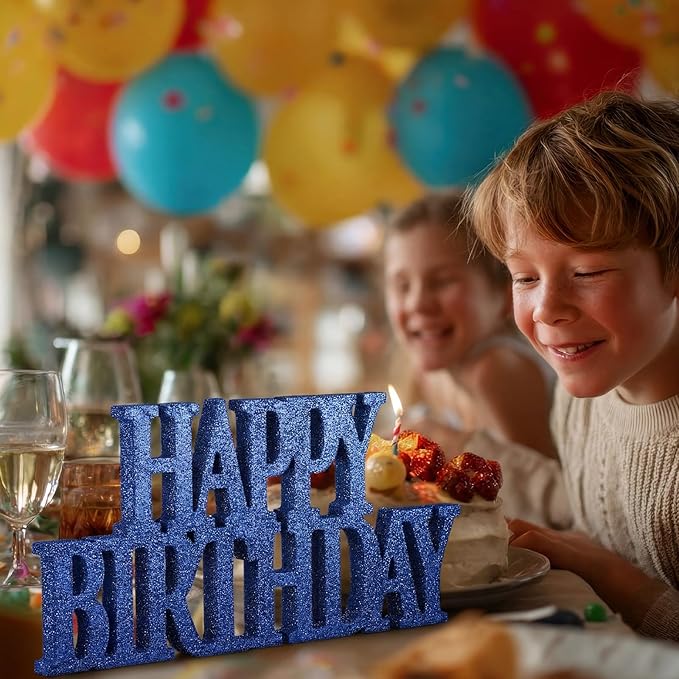 Novabright Happy Birthday Sign Centerpieces for Table Birthday Party Decorations for Women Bday Birthdays Themed Celebration Party Supplies(Blue,Glitter)