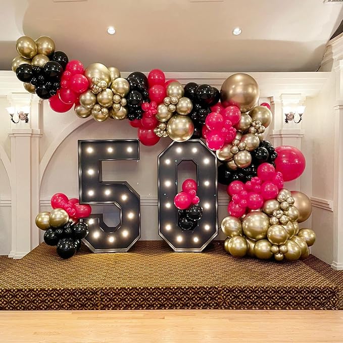 Red and Black Gold Balloons Garland Arch Kit 153Pcs with Star, Black Red Gold Balloons for 2025 Graduation Birthday Anniversary Casino New Year Prom Party