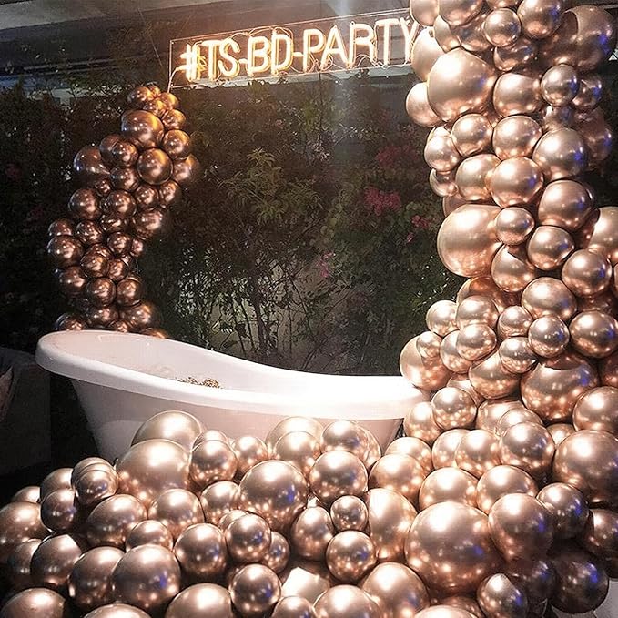 PartyWoo Metallic Rose Gold Balloons 50pcs 5 Inch Chrome Champagne Gold Latex Balloons for Wedding Baby Shower Birthday Anniversary Bachelorette Bridgerton Floral Party Decorations Rose Gold-G112