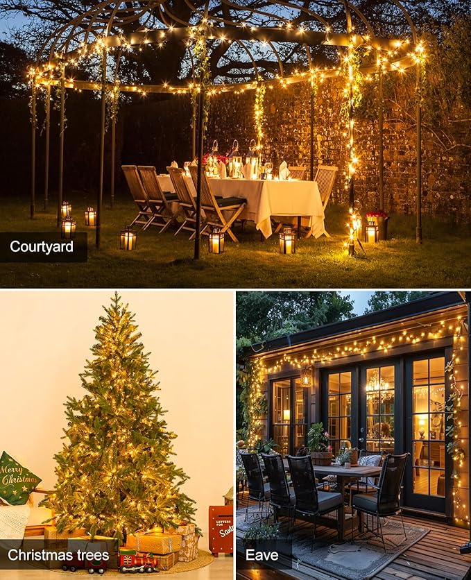 40FT 120 LED Christmas String Lights, Warm White Christmas Lights Outdoor with 8 Modes & Waterproof, Connectable Plug in Christmas Tree Lights for Indoor Bedroom Yard Holiday Decorations