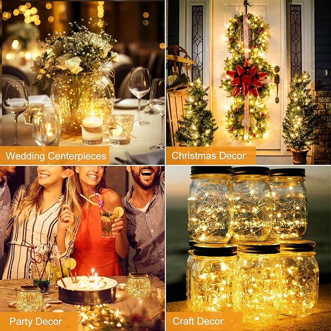 btfarm 6 Pack LED Fairy Lights Battery Operated 3 Modes, 7ft 20 Led Twinkle String Lights Waterproof, Mini Silver Wire Firefly Starry Moon Lights for DIY Christmas Mason jars Wedding Table Centerpiece