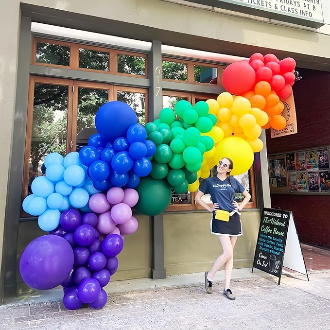 Voircoloria 134pcs Rainbow Balloon Arch Kit Different Sizes 18" 12" 10" 5" Assorted Color Latex Balloon Garland Arch Kit for Birthday Baby Shower Graduation Wedding Gender Reveal Party Decorations