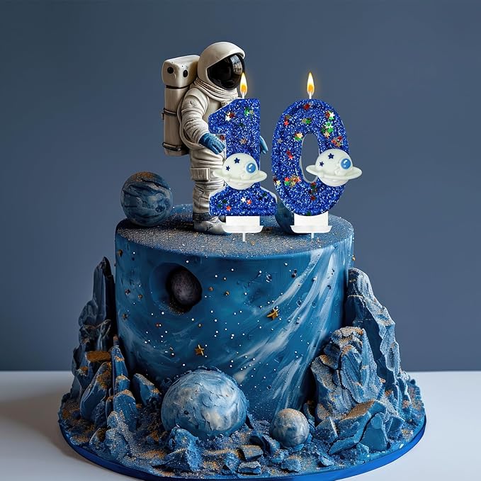 HXOUSE Spaceship Number 0 Birthday Candles - Outer Space Universe Birthday Candles for Cake, Candles Birthday Topper for Anniversary Celebrations, Astronaut Rocket Party Decorations for Boys