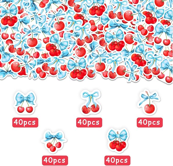 200 Pcs He's The Cherry On Top Confetti, Cherry Bow Table Scatter Confetti Decorations, Red Summer Fruit Table Paper Decor for Baby Shower Birthday Wedding DIY Crafting Supplies