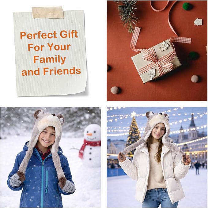 Surblue Animal Hat with Ears Moving Jumping Winter Plush Cap Halloween Christmas Party for Adult Teenager, One Size