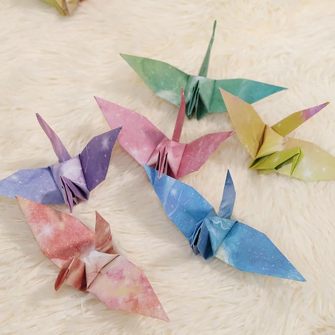 Starry Sky Crane Paper Hanging Garlands(3stringsX 5.2ft), Watercolor Galaxy Origami Birds Streamers for Bedroom Bridal Shower Baby Shower Birthday Party Supplies Garden Ceiling Hanging Decor
