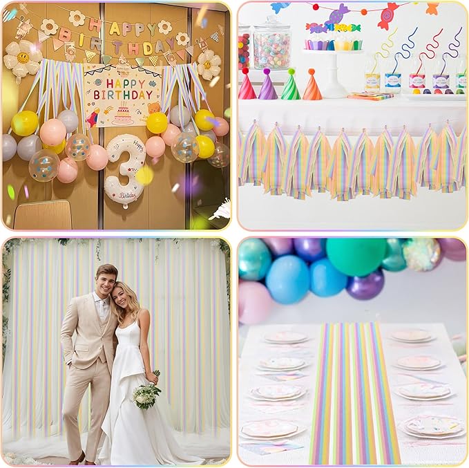 Oubest 12 Rolls Pastel Crepe Paper Streamers - 394 Ft Colorful Party Streamers Bulk for Birthday, Wedding, Baby Shower Decorations, Rainbow Crepe Paper Roll for Backdrop Ceiling Doorway DIY Crafts