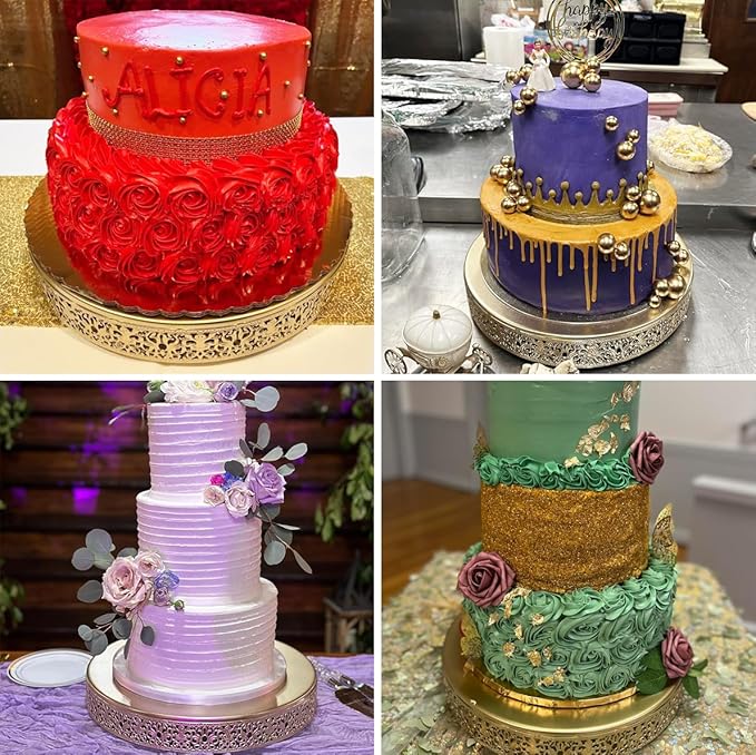 2 Pcs Metal Cake Stand,14" 16" Large Round Cupcake Dessert Stand Cake Display Holder Decor for Wedding Party Birthday Baby Showers Anniversary Cake Pedestal,Gold (14 Inch+16 Inch)