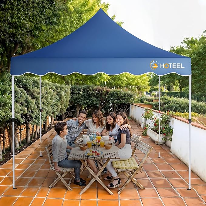 Hoteel 10x10 Pop Up Canopy Tent | One Person Setup Outdoor Shade, UPF 50+ and Waterproof, 210D Oxford Top, 3 Heights Adjustable, 600D Carry Bag for Beach, Events, Commercial Use (Blue)