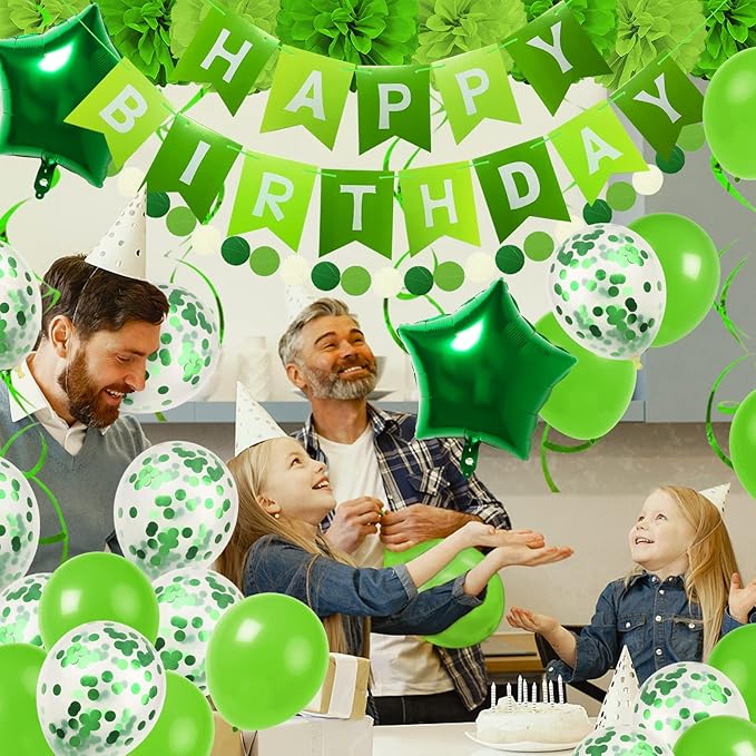Green Birthday Decorations, Party Decorations Happy Birthday Decorations with Banner for Women Boys Girls Dinosaur Safari Party Decorations Wild One Party Supplies