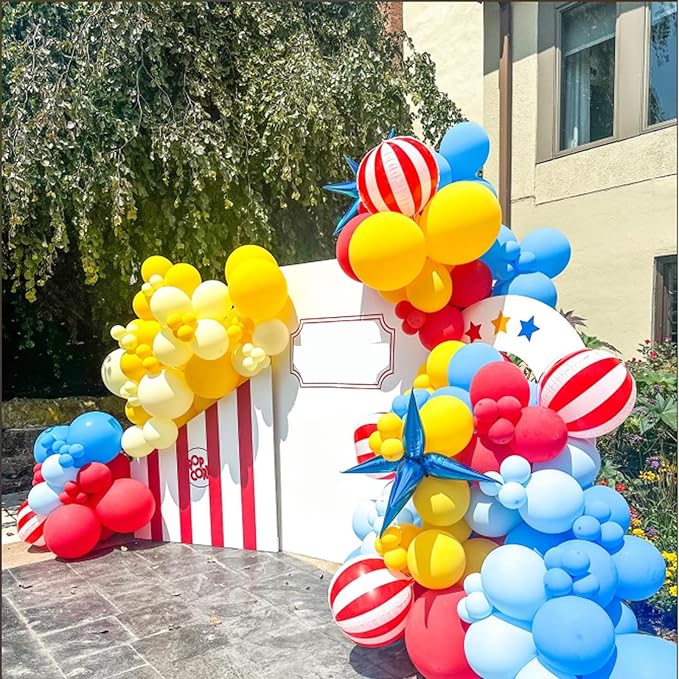Red Blue Yellow Balloons, 60pcs 12 Inches Blue Royal Blue Red Yellow Balloons with 1 Ribbon for Birthday Baby Shower Carnival Themed Party Decorations