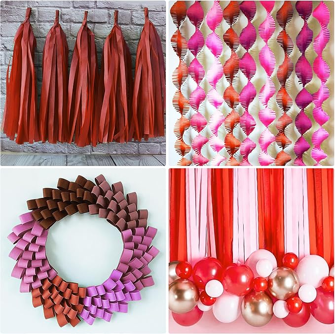 Crepe Paper Streamers 6 Rolls Red Streamers 2.2 Inches 738 Feet, Streamers Party Supplies DIY Crafts for Birthday, Wedding, Baby Shower, Bachelorette Party, Graduations Decorations, Red
