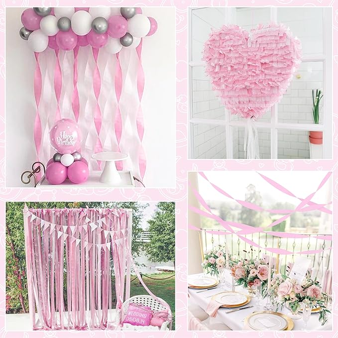 8 Rolls Crepe Paper Streamers, Light Pink Streamers Party Decorations for Baby Shower Bridal Shower Wedding Bachelorette Party Girls Birthday Valentines Galentines Day Mother's Day