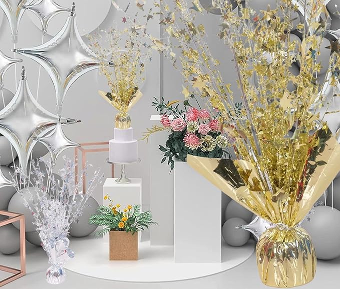 6 Pack Metallic Foil Spray Centerpiece Stars for Wedding, Birthday, Anniversary, Christmas Table Decor, Holiday Festival Baby Shower Graduation Mantle Party Decorations (Light Gold)