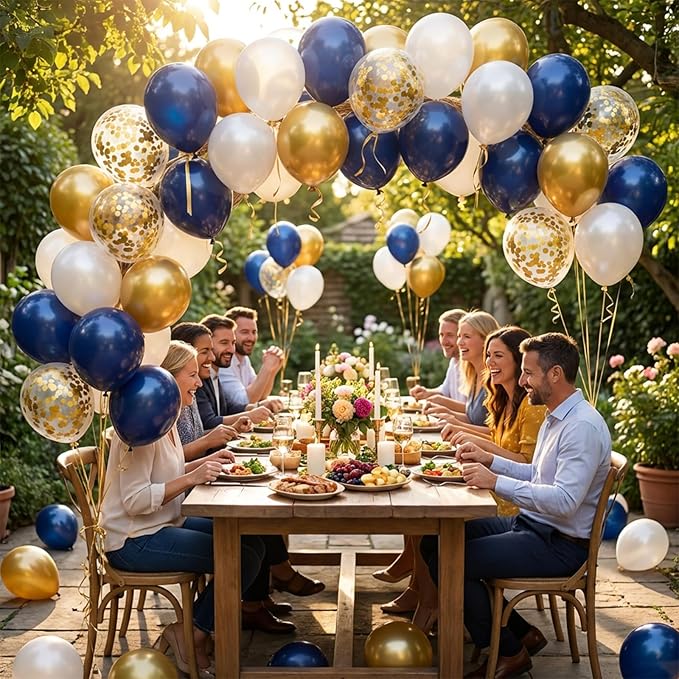 Hiquaty Blue and Gold Balloons, 50pcs Royal Blue Balloons 12 Inch Blue and White Balloon for Birthday New Year Baby Shower Wedding Party Decoration