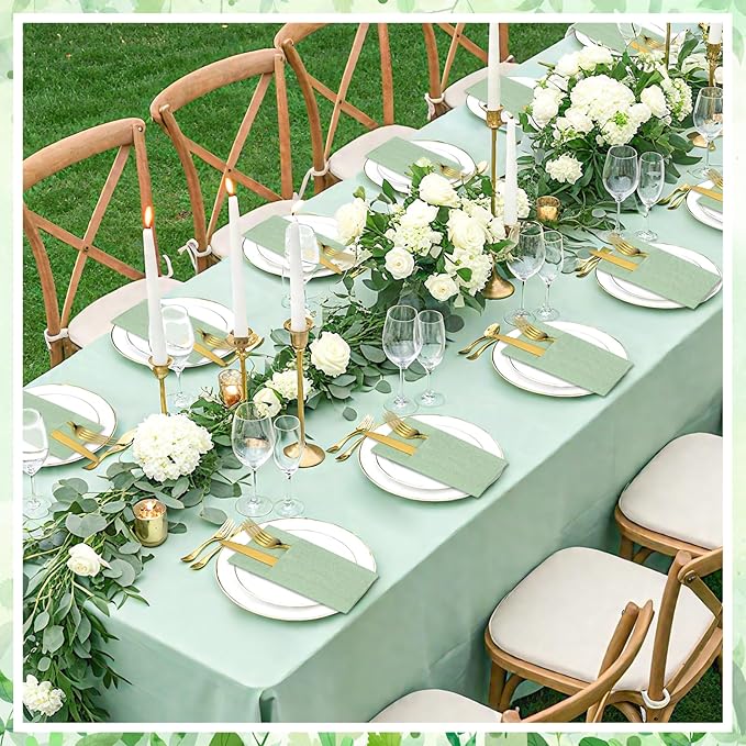 60 Pcs Sage Green Linen-Feel Paper Napkins with Built-in Flatware Pocket, Pocket Linen Napkins Prefolded Cloth Like Paper Napkins Bulk for Silverware Easter Wedding Baby Shower Birthday Bridal Party