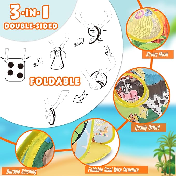 RaboSky 3-in-1 Farm Animals Bean Bags Toss Axes Throwing Sticky Balls Game for Kids 3 4 5 Toddlers Indoor Outdoor Sports Activities Toys Gifts for Boys Birthday Easter Christmas Stocking Stuffer