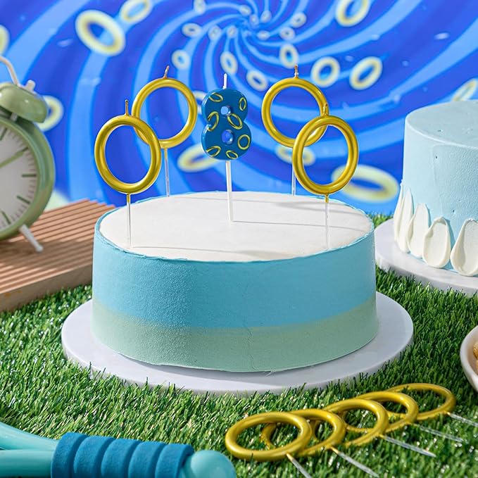 Conelist 7 Pcs Gold Ring Birthday Candles Number Candle Cake Topper Cartoon Characters Themed Candle for Wedding Anniversary Valentine's Day Birthday Party Decorations Supplies(Number 8)