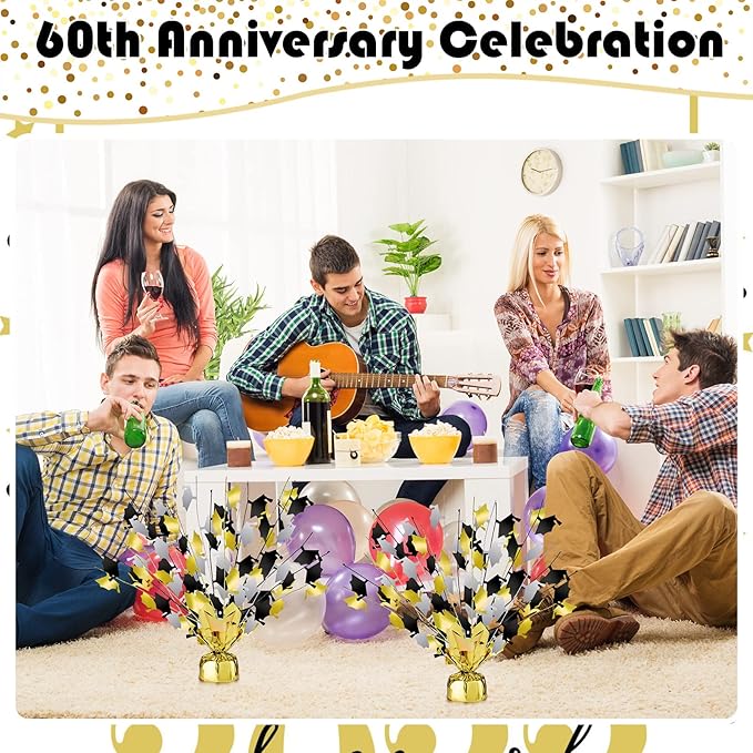 Juexica 3 Pcs 2026 Metallic Burst Table Centerpiece Mini Grad Caps Foil Spray Black Gold Silver Graduation Party Glitter Tableware Decorations for High School College Congrats Dinner Decor 14"