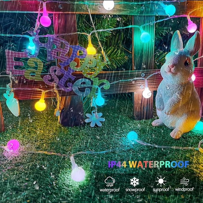 Connectable 100LED Easter String Lights Outdoor Indoor, 43ft Pastel Lights with Timer, 13 Modes Plug in Multicolor Globe Light, Waterproof Twinkle Fairy Light for Easter Decorations Bedroom Decor