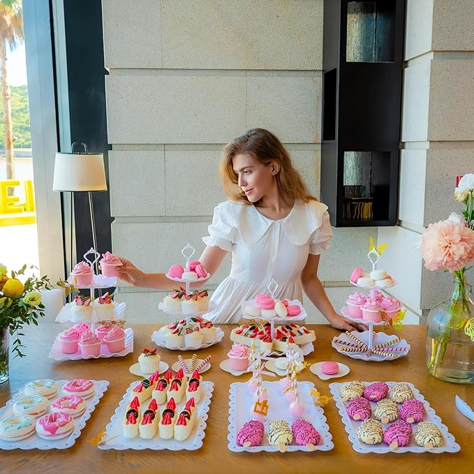 15 PCS Dessert Table Display Set White Cupcake Stand,3 Tiered Tray Stand Cup Cake Tower Holder, Cake Stand Serving Trays Dessert Display Stands for Tea Party Wedding Baby Shower-White