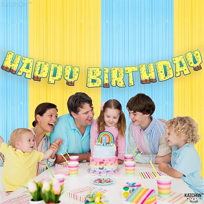 Katchon, Light Blue and Yellow Fringe Backdrop - Feet, Pack of 2 | Blue and Yellow Birthday Decorations, Easter Backdrop Curtain | Sponge Party Decorations, Baby Shower Decorations for Home