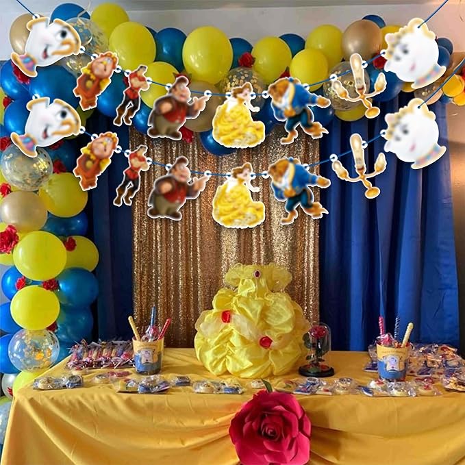 Bauty & The Bast Garland Decoration – Fairy Tale Theme Birthday Party Supplies – Elegant Hanging Party Banner for Girls Birthday, Wedding, Classroom, or Princess Theme Decorations