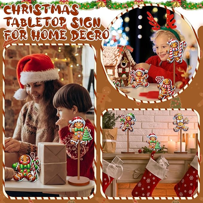 Geelin 10 Pcs Christmas Gingerbread Table Decoration Wooden Gingerbreads Centerpiece for Table Gingerbreads Theme Birthday Party Decor Gift for Xmas Holiday Winter Desk Home Office Party Decor
