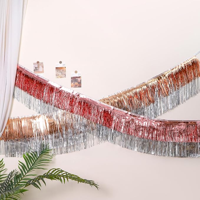 LILF Rose Gold & Champagne Premium Fringe Tinsel Garland for Party Decorations Foil Metallic Tassels Banner Party Streamers for Birthday Wedding Graduation Christmas Home Decor