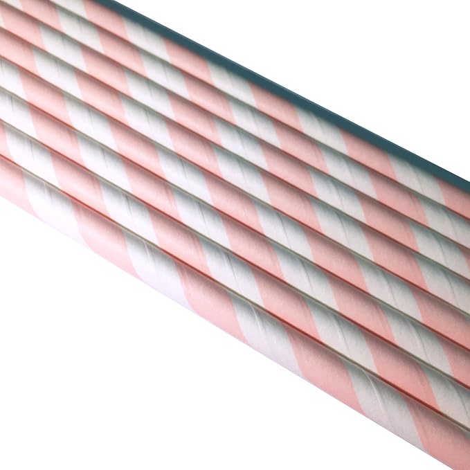 Candy Pink and White Stripes Paper Drinking Straws, 7.75 Inches - Pack of 100 Cute Pink Striped Straw Cake Pop Straws for Valentine Wedding Birthday Party Decoration
