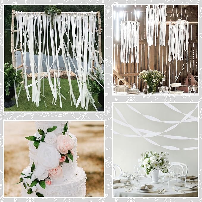 8 Rolls Crepe Paper Streamers, White Streamers Party Decorations for Baby Shower Bridal Shower Wedding Party Birthday Christmas