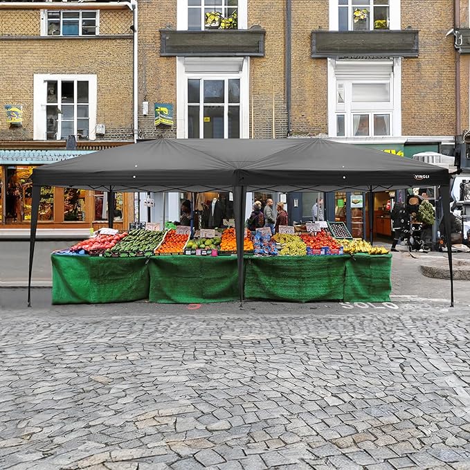 VINGLI 10x20 Pop Up Canopy Tent with Sidewalls, Outdoor Gazebo Canopy Tent, Patio Event Tents Outdoor Event Shelter for Parties (Black)