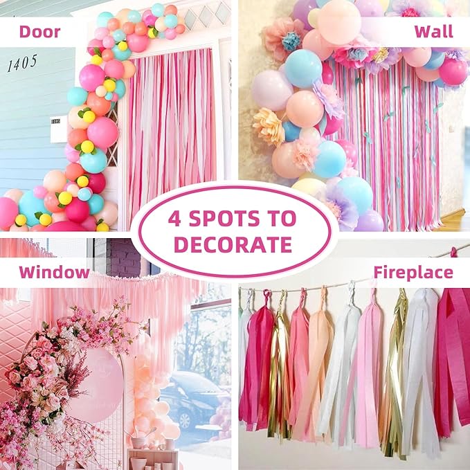 PIGETALE Crepe Paper Streamers 4 Rolls 328ft, Pack of Hot Pink Party Streamers for Wedding Birthday Bachelorette Baby Shower Decorations Party Supplies DIY Art Crafts Hanging Decor (1.8In x 82Ft/Roll)