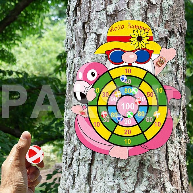 Hawaii Dart Board Set, Tropical Party Supplies, Hello Summer Dart Shooting Indoor Outdoor Hawaiian Party Dart with 12 Stick Balls, Hook