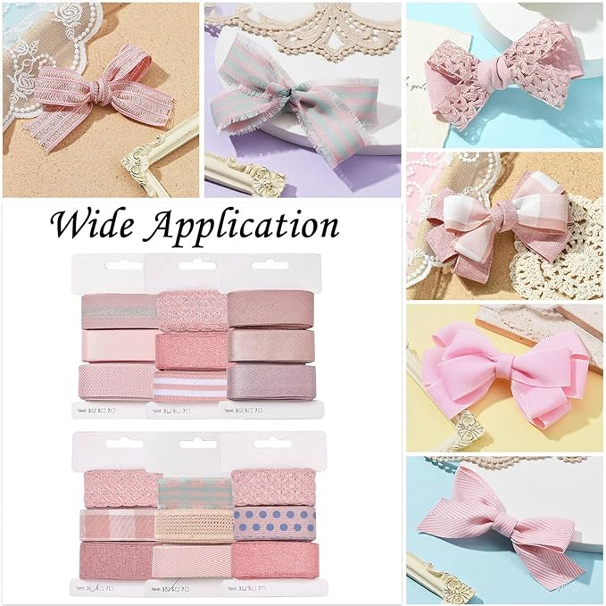 BEEFLYING 3 Styles Pink Wire Edged Ribbons for Gift Wrapping Decoration 25~28mm×2.7m Organza Satin Ribbon Silk Ribbon for Wedding Party Decoration Hair Bows Flower Designs Sewing and Craft, 9 Yards