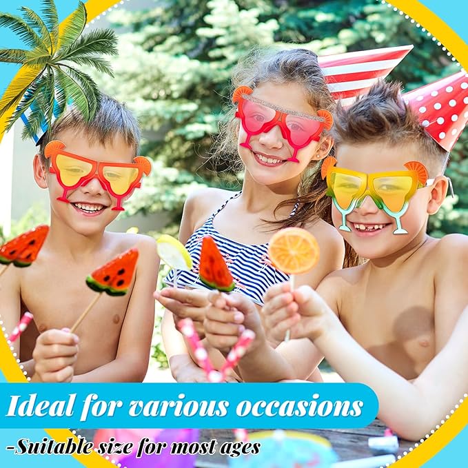 6 Pcs Margarita Funny Sunglasses Party Decor Eyeglasses Hawaiian Sunglasses for Summer Beach Luau Tropical Party(Bright Color)