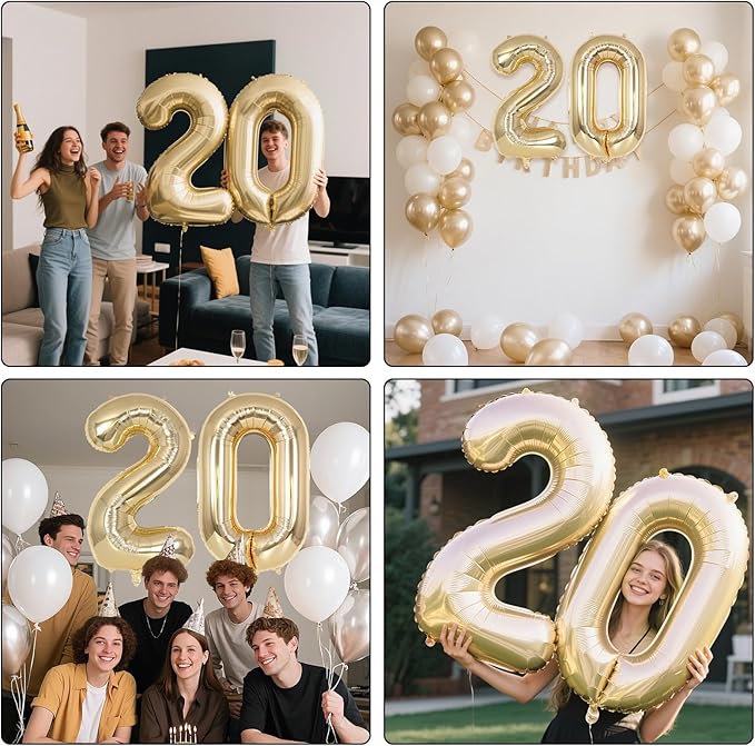 Champagne Gold Large Number 20 Balloon, 40 Inch Light Gold Foil Helium Number Balloons, Giant Mylar Number 20 Balloons for 20 Years Old Birthday Party Anniversary Decorations (Champagne Gold 20)