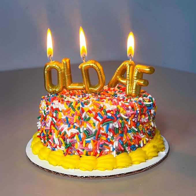Genuine Fred Lighten UP Party Candles, Old AF, Metallic Gold Balloon-Style Letter Candles, Hilarious Candles for Retirement Celebrations and Milestone Birthdays