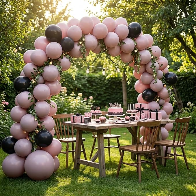 RUBFAC 135pcs Dusty Pink Balloons, Latex Boho Blush Pink Balloon Different Sizes 18 12 10 5 Inch for Garland Arch Baby Shower Engagement Bachelorette Wedding Birthday Party Decorations