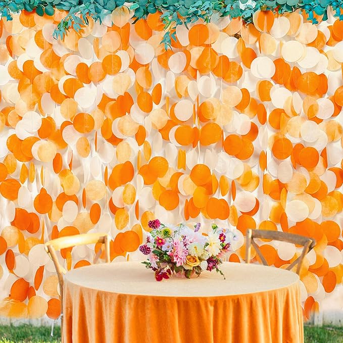 205 Ft Orange Party Decorations Big Circle Dots Backdrop Garland Ombre Orange Tissue Paper Polka Dot Hanging Streamer for Birthday Engagement Wedding Fall Autumn Thanksgiving Harvest Party Supplies