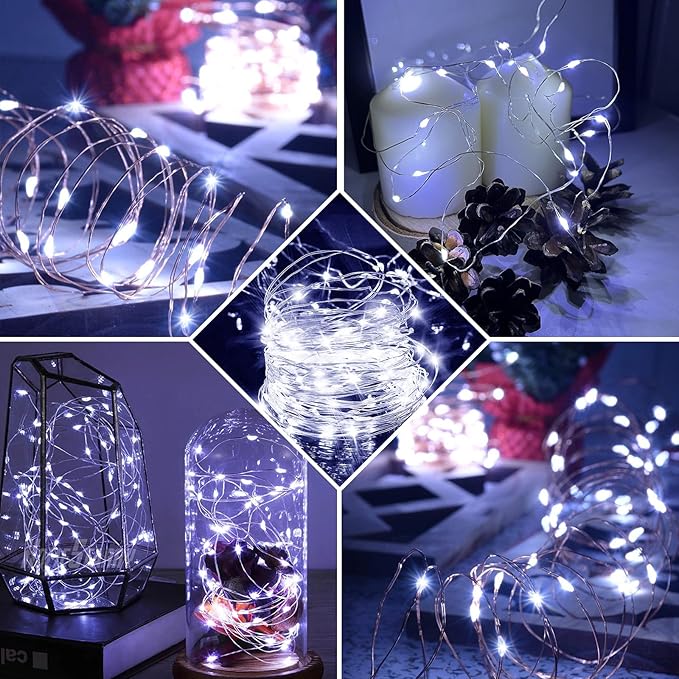 24 Pack Fairy Lights 7Ft 20 LED Twinkle String Lights 3 Modes Battery Operated Waterproof Firefly Starry for Mason Jar Wedding Party Bedroom Patio Christmas Day Table Centerpieces,Cold White