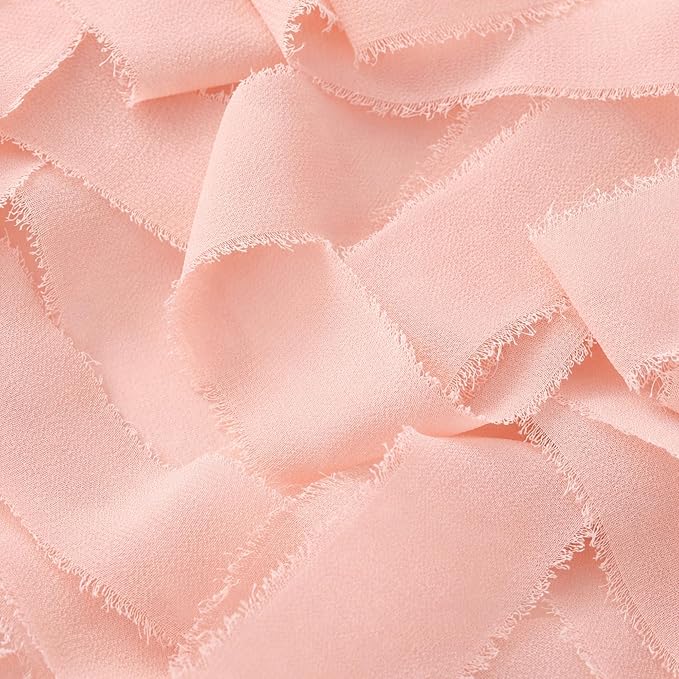 DORIS HOME Blush Pink Chiffon Ribbon for Flower Bouquet, 1" x21Yd Fabric Ribbon for Gift Wrapping, Handmade Frayed Ribbon for Wedding Invitations/Christmas Decorations