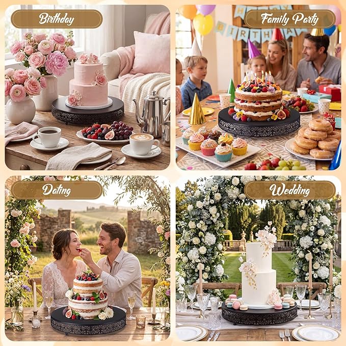 Wenqik 16 Inch Black Cake Stand Set Metal Round Cupcake Dessert Stand with Cake Cutting, Spatula Wedding Cupcake Pastry Display Candy Holder Display for Wedding Party Birthday Baby Shower(Classic)