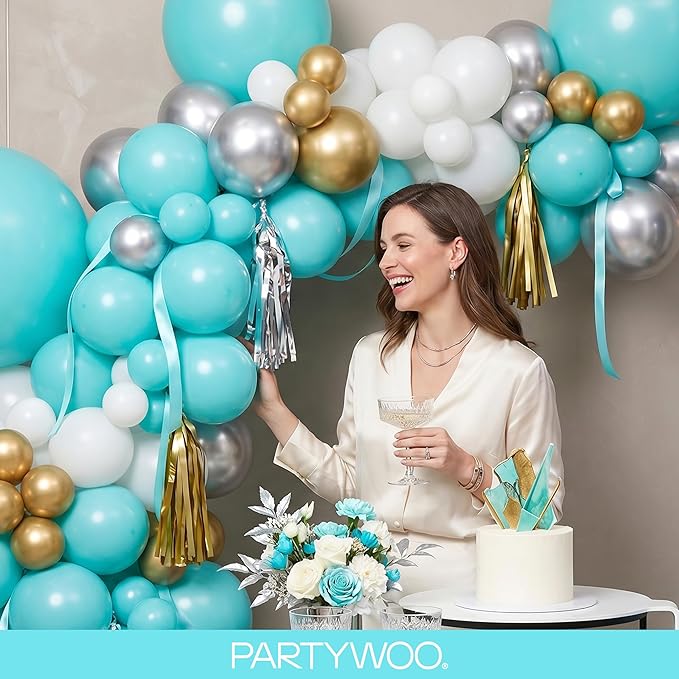 PartyWoo Teal Balloons 140pcs Different Sizes Pack of 18 12 10 5 Inch Turquoise Dark Teal Balloon Arch Kit for Baby Shower Gender Reveal Graduation Mermaid Birthday Pool Party Decorations Blue-Y69