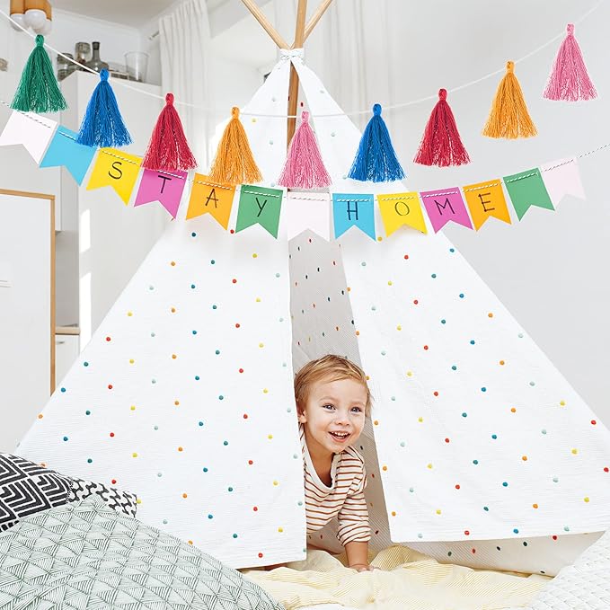 Irenare 9.8 ft Pom Pom Garland Felt Rainbow Garland 2026 Graduation Party Decoration Colorful Pennant Tassel Banner Back to School Birthday Triangle Banner for Classroom School Mantel(Multicolor)