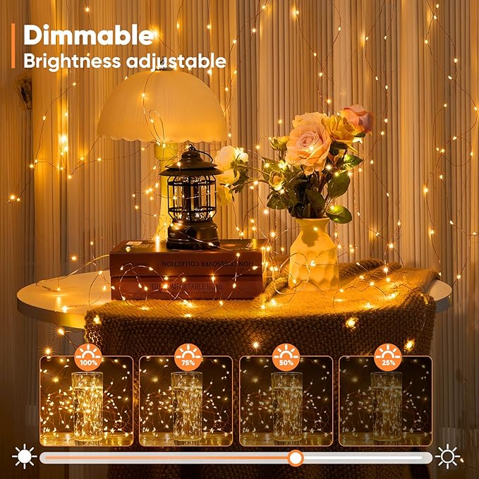Ariceleo 1 Pack 65.6 Ft. Battery Operated Outdoor String Lights with Remote & Timer, LED Warm White Fairy Lights, Waterproof Twinkle Lights for Bedroom, Dorm, Mason Jar, Wedding, Party, Christmas